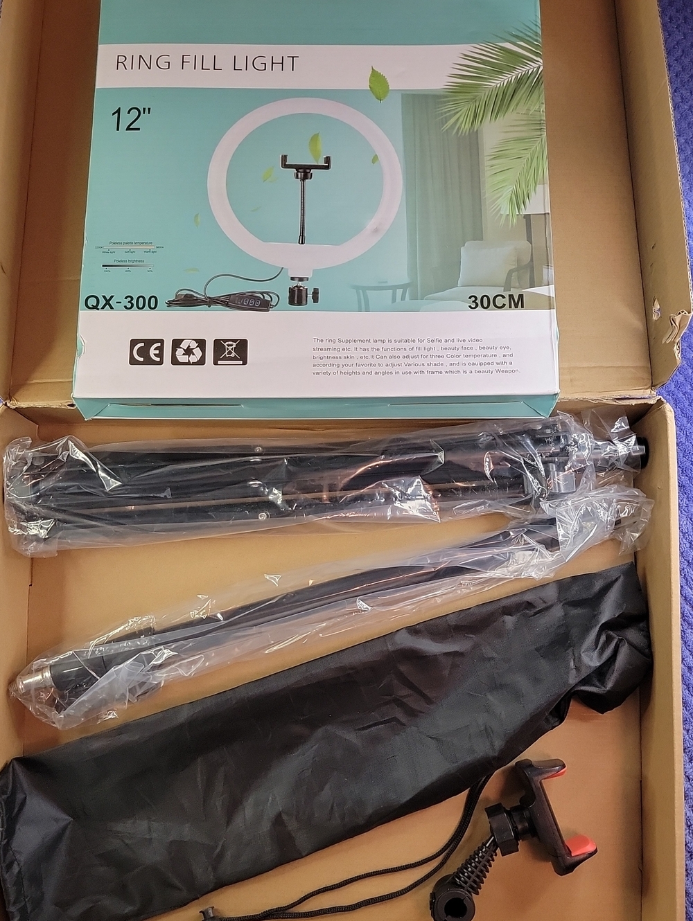 NWOT Ring Light 12" - White LED with Stand and Carrying Case